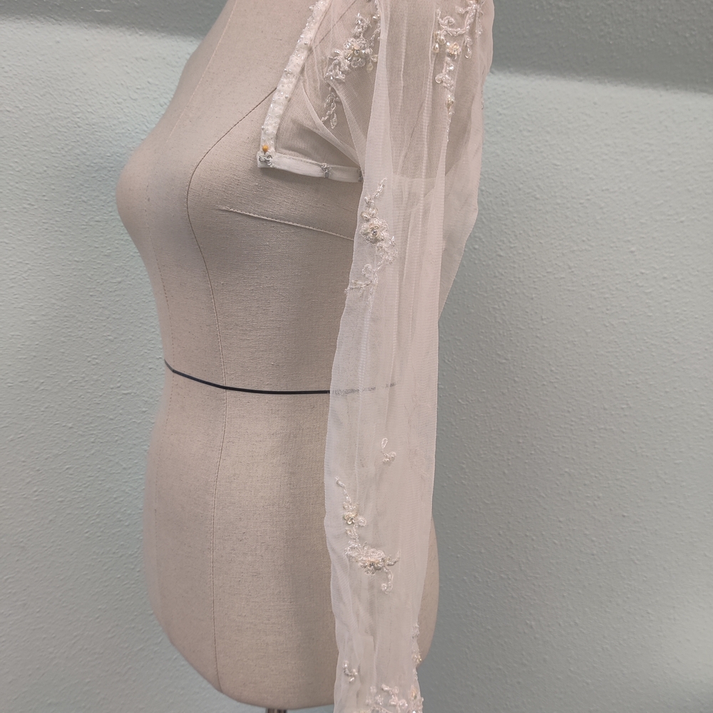 Elegant Sheer Ivory Beaded Sleeves For Brides